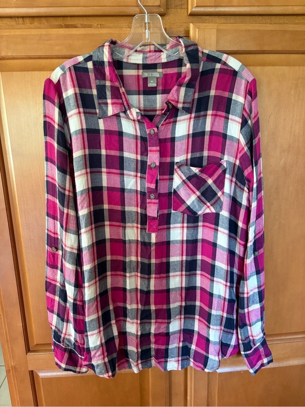Falls Creek | Pink Black White Plaid Quarter-Button Shirt - Picture 2 of 9